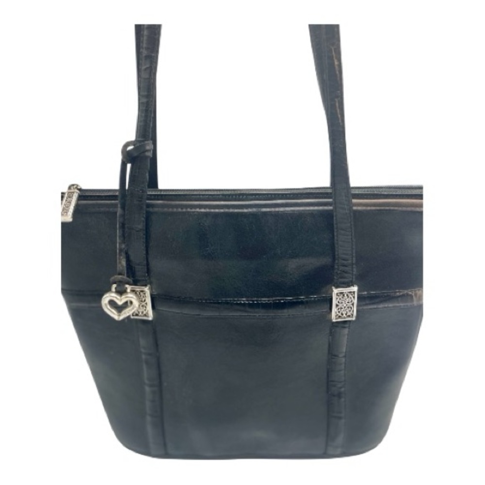 Brighton Black Leather Shoulder Bag with Silver Accents